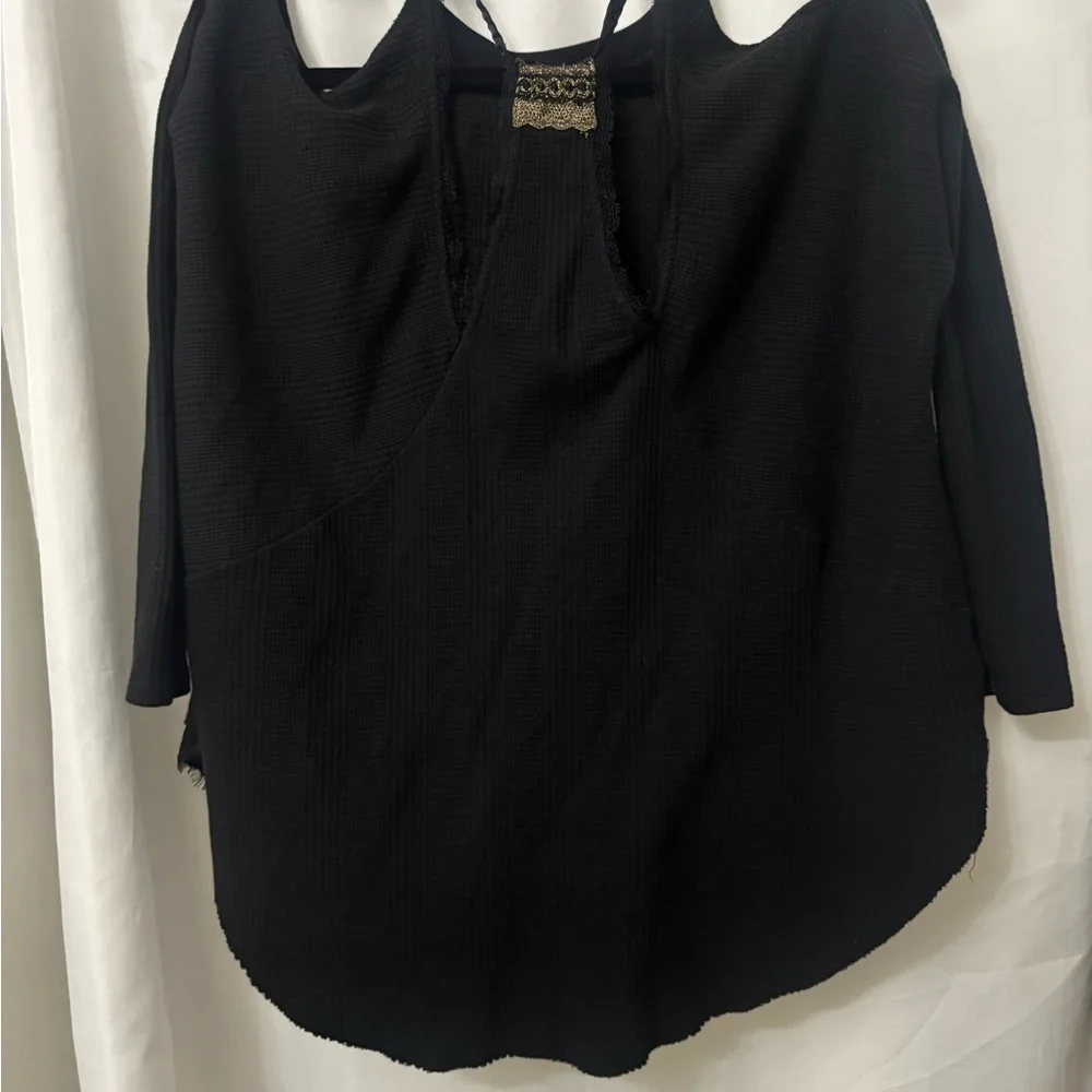 Free People New Romantics Black Blouse with Lace Detail